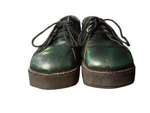 Vintage John Fluevog Creepers Platform Shoes Tie Oxfords Green Brown Size 43